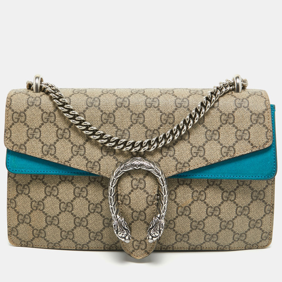 GUCCI Beige/Blue GG Supreme Canvas and Suede Small Dionysus Shoulder Bag - Picture 1 of 8